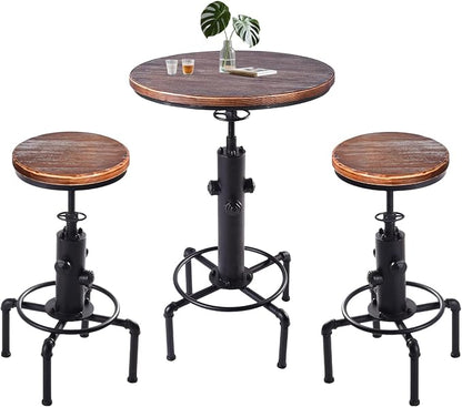 Kitchen Table Set, 3 Piece Pub Table Set, Modern Round bar Table and Stools for 2, Bistro Bar Height Table Industrial Bar Stools Height Adjustable Easy Assemble for Kitchen Dining