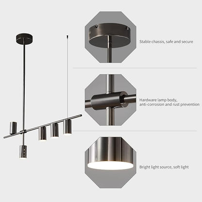Siittoo Dining Room Light Fixture, Upgraded Dimmable LED Modern Pendant Light with Electroplated Surface, Modern Black LED Hanging Chandelier Light Fixture for Kitchen Island Dining Room,35W,5-Light