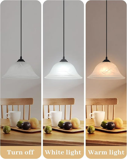 Black Pendant Lights Kitchen Island 2 Pack, 11.8 Inch White Glass Pendant Light with Frosted, Alabaster Island Pendant Lights, Vintage Farmhouse Pendant Lights for Dining Room, Bar, Cafe