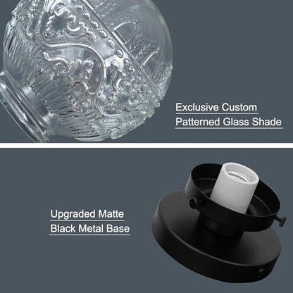 Daunton Semi Flush Mount Ceiling Light Fixtures, Vintage Globe Glass Ceiling Light Fixture, Antique Small Black Hallway Light Fixtures for Bedroom, Closet, Entryway, Bathroom, Kitchen