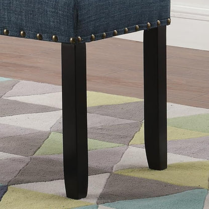 Blue Upholstered Dining Bench with Nailhead Trim, Versatile Furniture for Kitchen Islands, Dining Sets, and More, Supports Up to 300 lbs