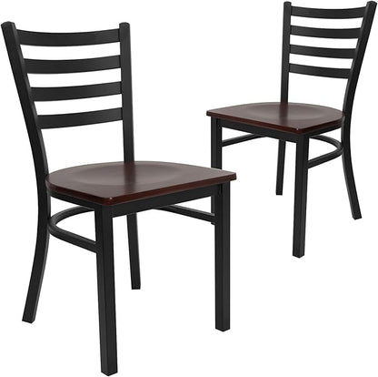 Flash Furniture 2 Pack HERCULES Series Black Ladder Back Metal Restaurant Chair - Mahogany Wood Seat