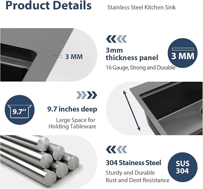 Lordear 30 Inch Black Kitchen Sink Single Bowl Workstation Sinks 16 Gauge All In One 30x22 Kitchen Sinks Stainless Steel Gunmetal Black Sink 30"