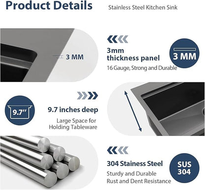 Lordear 30 Inch Black Kitchen Sink Single Bowl Workstation Sinks 16 Gauge All In One 30x22 Kitchen Sinks Stainless Steel Gunmetal Black Sink 30"