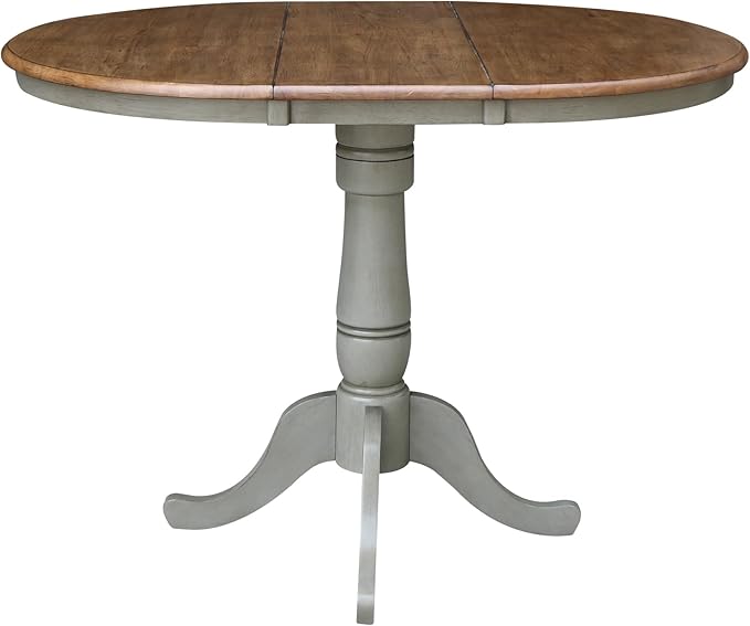 IC INTERNATIONAL CONCEPTS 36" Round Solid Wood Distressed Hickory/Stone Table with 12" Leaf-Counter Height