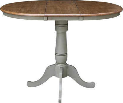 IC INTERNATIONAL CONCEPTS 36" Round Solid Wood Distressed Hickory/Stone Table with 12" Leaf-Counter Height