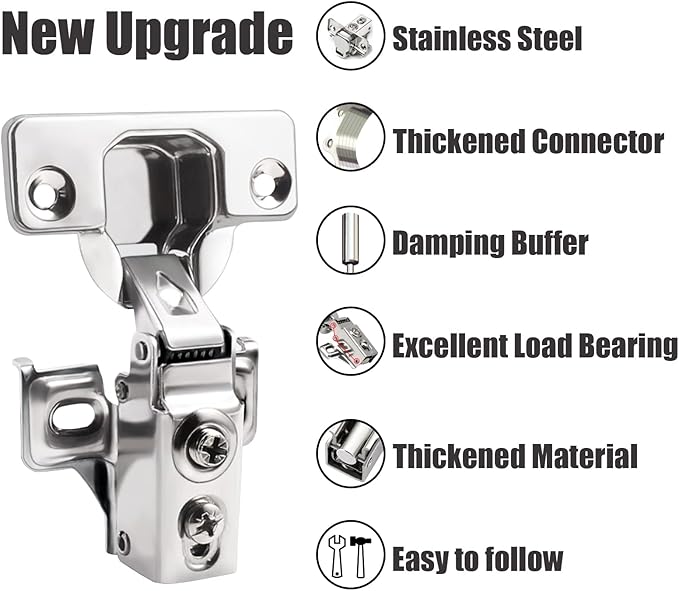 BESTEEL 24 Pack 1/2 inch Overlay Soft Close Cabinet Door Hinges for Kitchen Cabinet Hinges, 100 Degree Opening Angel, Stainless Concealed Kitchen Cabinets Hinge Self Closing with Drilling Tool &Manual