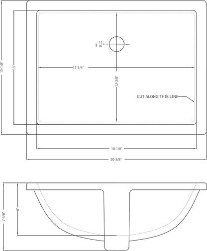 MSI 20.375” (L) x 15.125” (W) x 7.625” (H) Rectangle Porcelain Ceramic Undermount Bathroom Vanity Vessel Sink, White