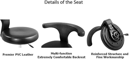 Rolling Stool Task Chair Drafting Adjustable with Wheels and Backrest Heavy Duty for Office Kitchen Medical Dentist Shop Lab and Home(Without Footrest)