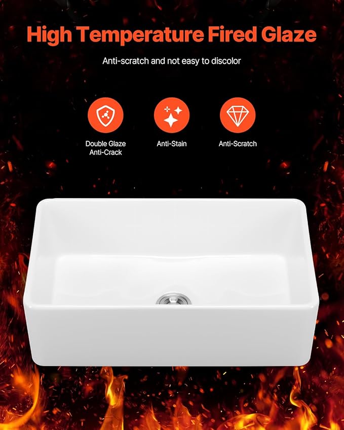 VEVOR 33x20 inch Farmhouse Sink, White Sink Workstation, Fireclay Undermount Basins, Apron Front Single Bowl Basin with Multiple Accessories, Large Capacity Household Dishwasher Sinks for Kitchen
