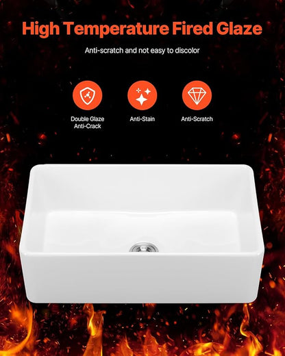 VEVOR 33x20 inch Farmhouse Sink, White Sink Workstation, Fireclay Undermount Basins, Apron Front Single Bowl Basin with Multiple Accessories, Large Capacity Household Dishwasher Sinks for Kitchen