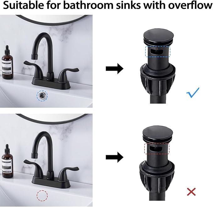 HOTIS Matte Black 4-Inch Centerset Bathroom Faucet, 2-Handle 3-Hole Sink Faucet with Pop-up Drain & Supply Lines