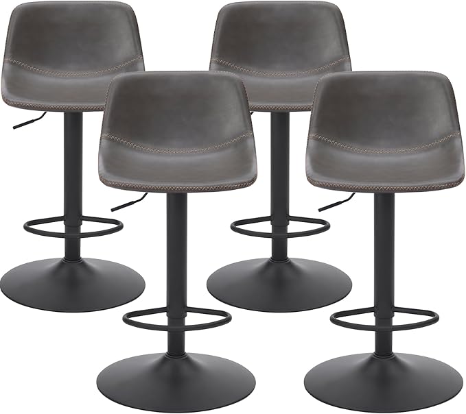 Adjustable Bar Stools Set of 2, Swivel Bar Stools, Bar Height Stools with Back Support Counter Height Bar Chairs Pu Leather Bar Stool for Kitchen Island Rustic Bar stools