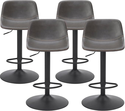 Adjustable Bar Stools Set of 2, Swivel Bar Stools, Bar Height Stools with Back Support Counter Height Bar Chairs Pu Leather Bar Stool for Kitchen Island Rustic Bar stools