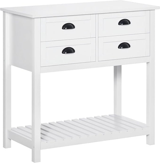 HOMCOM Sideboard Buffet Cabinet with Storage, Modern Coffee Bar Cabinet with 4 Drawers and Slatted Bottom Shelf, Console Table for Kitchen, Living Room, Dining Room, Hallway, White