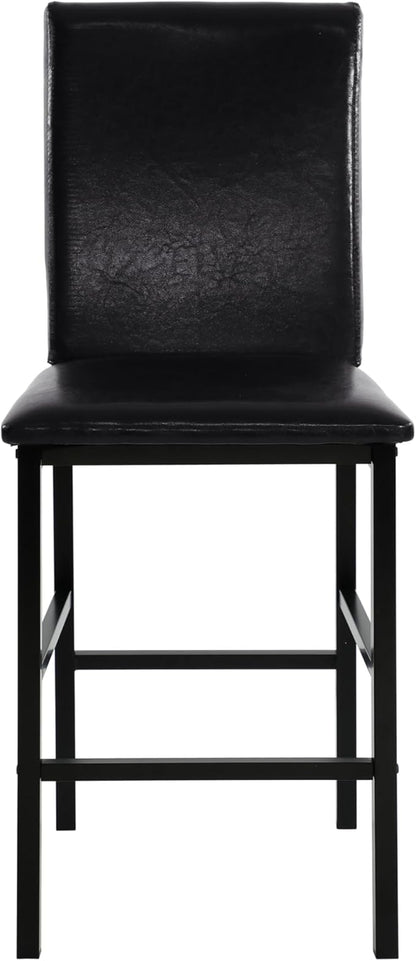 Counter Height Chairs Set of 4, Brown Faux Leather Dining Chairs, Black Metal Frame, Kitchen Island Chairs, 25" Seat Height, Industrial Style