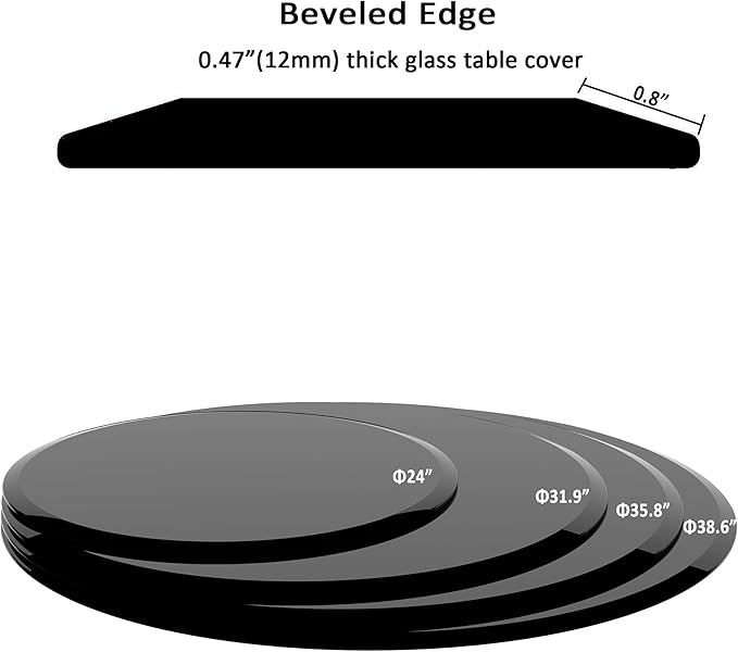 36 inch Round Glass Table Top - Black Tempered Glass Surface Protector - Safe 1/2" Thick Beveled Edge - Useful for Replacement,Dining Table, Patio, Coffee and End Table,Indoor & Outdoor