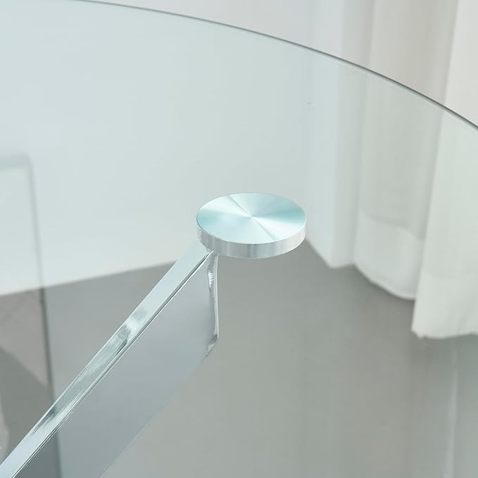 Round Glass Dining Table,Glass Dining Room Table with Metal Legs, Modern Glass Kitchen Table for Home, Kitchen, Dining Room