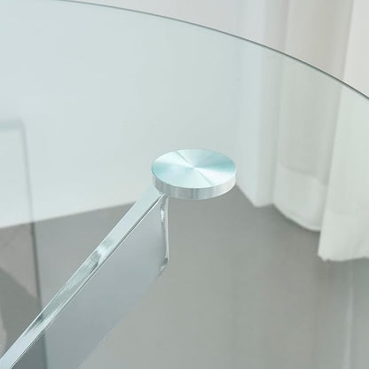Round Glass Dining Table,Glass Dining Room Table with Metal Legs, Modern Glass Kitchen Table for Home, Kitchen, Dining Room