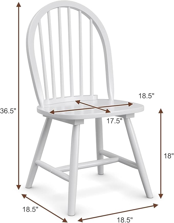 SIMOE Dining Chairs Set of 2, Farmhouse Wooden Kitchen Chairs with Spindle Back, Solid Wood Legs, Windsor Dining Chairs for Kitchen and Dining Room, White
