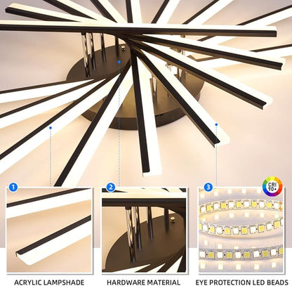 JAYMP 9 Lights Linear Modern Ceiling Lamp 45.3 inch Dimmable Led Semi Flush Mount Black Ceiling Light Fixture for Bedroom Dining Room Kitchen Island Living Room