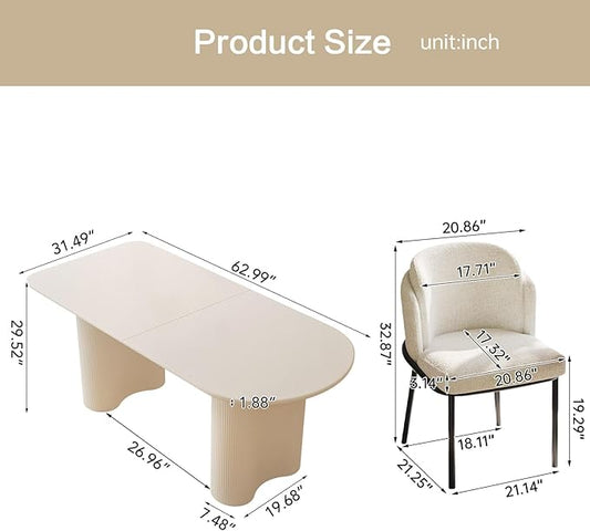 Dining Table Set for 4, Modern Kitchen Table with 4 Chairs, Dining Room Table Set for Kitchen,Dining Room,Home & Office (62.99" White Table with 4 Chairs)