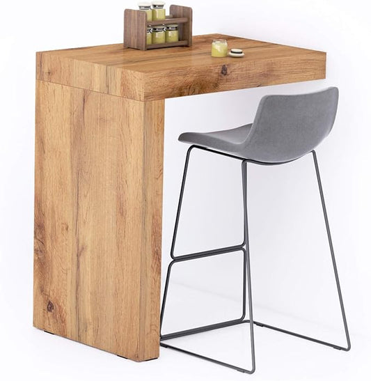 Mobili Fiver Evolution Tall Kitchen Bar Table Made in Italy | Space Saving, Wall-Mounted Counter Height Table for 2 | Breakfast Bar Table Top w/Cable Holder | Rustic Oak | 35,4" x 23,6" in