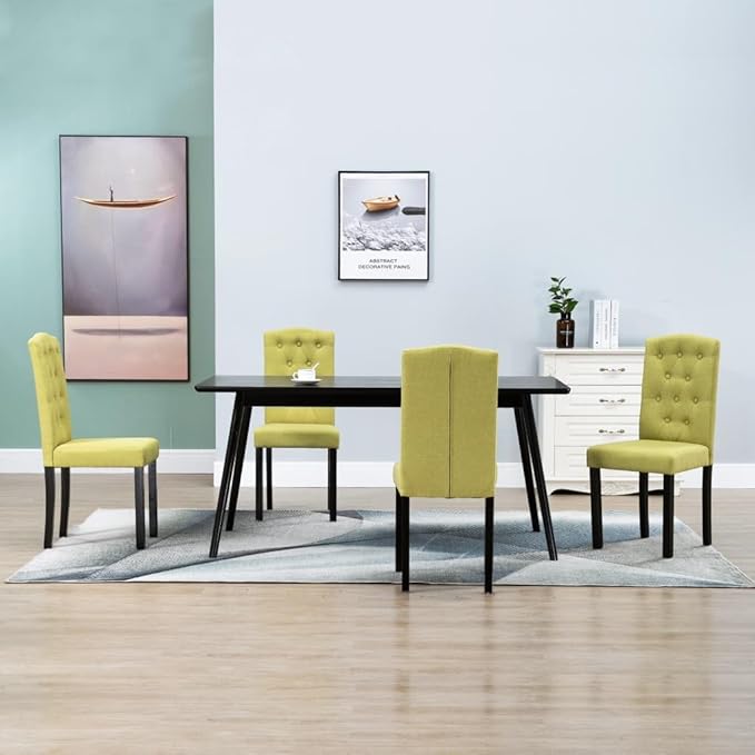 4 Green Dining Chairs, Modern Farmhouse Fabric Button-Tufted, Rubber Wood Legs 18.1", W8 L6.5 H14.7, Dining Kitchen Accent