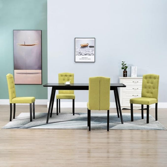 4 Pcs Green Fabric Dining Chairs Set with Thick Upholstery, Solid Rubber Wood Frame, Modern Farmhouse Kitchen Chairs for Dining Room, Kitchen, and Small Spaces