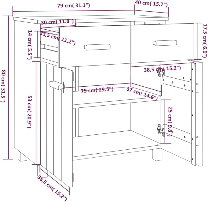 Light Grey Sideboard Buffet Cabinet 31.1x15.7x31.5 in Solid Pine Coffee Bar Kitchen Storage Credenza for Dining Room Living Room Entryway