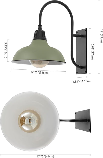 JONATHAN Y 12.25" Matte Olive Green/Black 1-Light Farmhouse Gooseneck Outdoor Wall Sconce Lamp, with Black Metal Bowl Shade, Industrial Iron LED Porch Light for Patio Garage Entryway (JYL7614I)