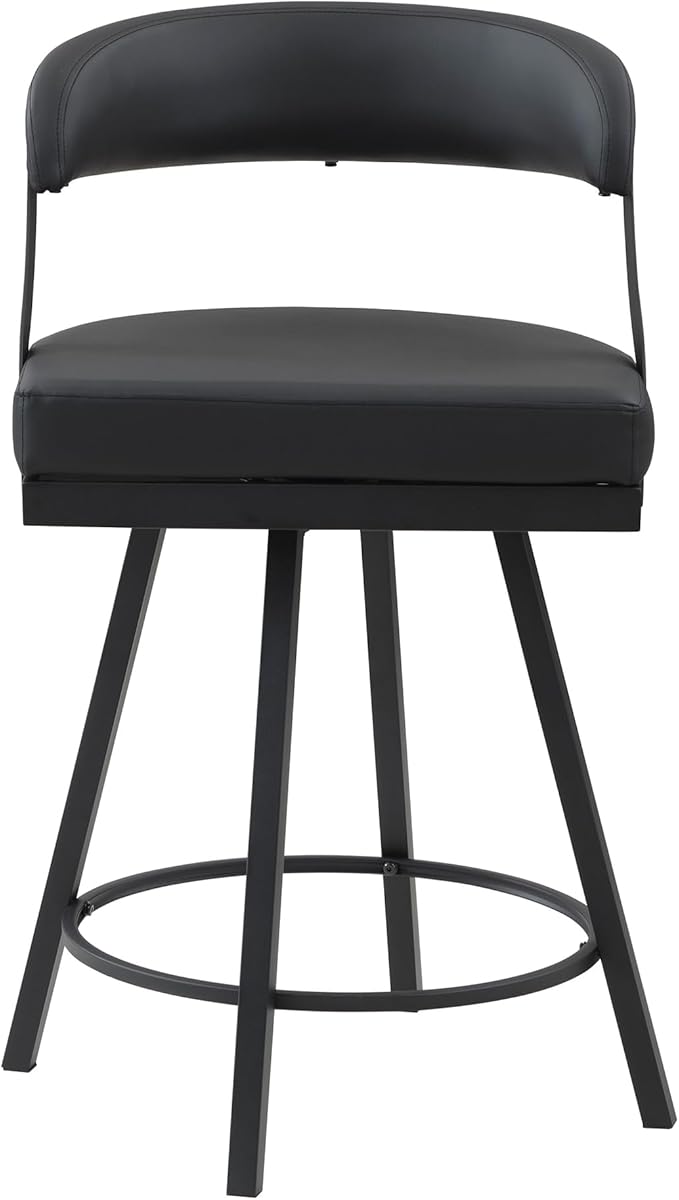 Lexicon Swivel Counter Height Stools Set of 2 - Counter Height Stools for Kitchen Island, Padded Seat, Open Back, Sturdy Black Metal Frame Finish and Faux Leather Cushion Seat, Sturdy Black