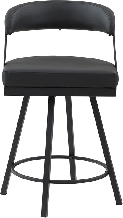 Lexicon Swivel Counter Height Stools Set of 2 - Counter Height Stools for Kitchen Island, Padded Seat, Open Back, Sturdy Black Metal Frame Finish and Faux Leather Cushion Seat, Sturdy Black
