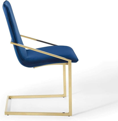 Modway Pitch Performance Velvet Dining Armchair, Gold Navy 21.5 x 19.5 x 35.5