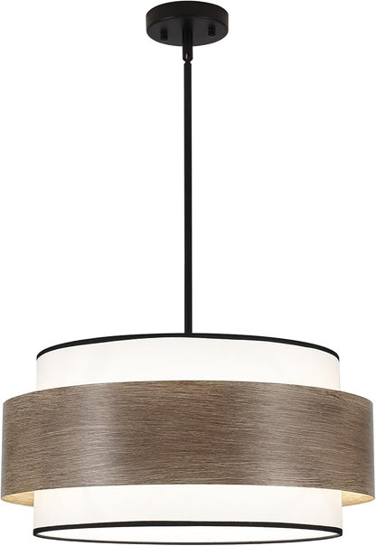 Luupyia 20 Inches Drum Chandelier with Metal and Fabric Shade, 5Lights Farmhouse Drum Pendant Light Large Rustic Chandelier, Height Adjustable Pendant Lighting for Ktichen Island Dining Room E26