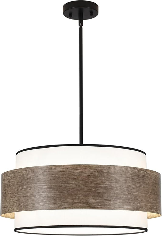 Luupyia 20 Inches Drum Chandelier with Metal and Fabric Shade, 5Lights Farmhouse Drum Pendant Light Large Rustic Chandelier, Height Adjustable Pendant Lighting for Ktichen Island Dining Room E26