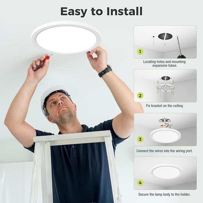 hepside 2Pack LED Flush Mount Ceiling Light Fixture, 13Inch 24W, Dimmable&3000K/3500K/4000K/5000K/6500K Adjustable Low Profile Ceiling Lights, Round Flat Ceiling Light for Kitchen,Hallway-White