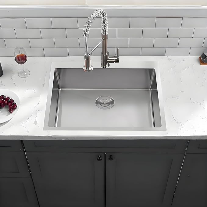 IKEBANA Kitchen Sink 22 x 18 inch, 304 Stainless Steel Brushed Nickel Small Kitchen Bar Sink, Topmount Drop in RV Single Bowl Sink with Strainer