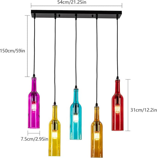 JOMCYDM 5-Light Wine Bottle Chandelier,Pendant Light,Ceiling Light,Wine Bottle Lamp for Living Room,Bar,Hotel