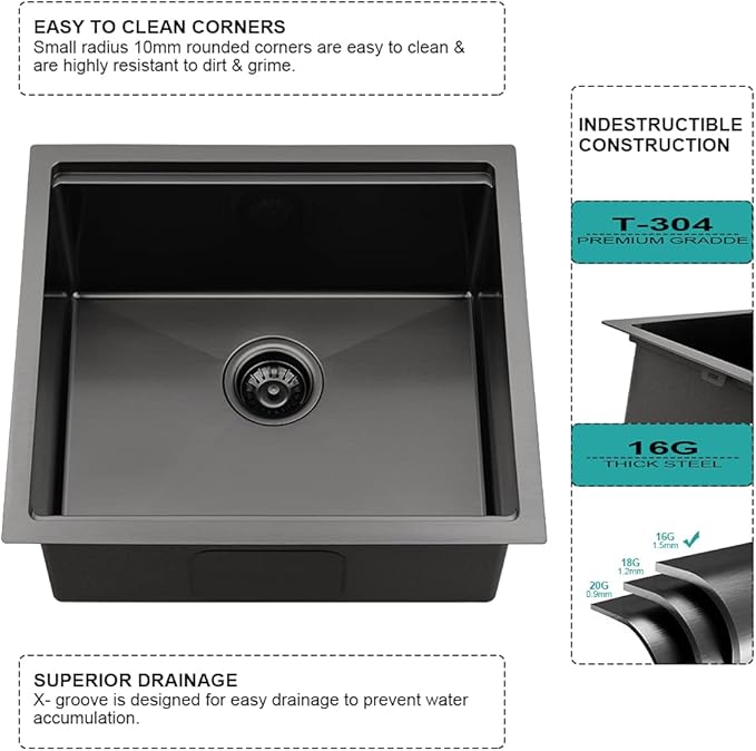 21 Inch Black Bar Sink Undermount-iAnomla 21x19 Small Kitchen Sink Black Stainless Steel Wet Bar Prep Sinks Undermount 16 Gauge Singe Bowl Deep Under Mount Rv Sinks with Cutting Board