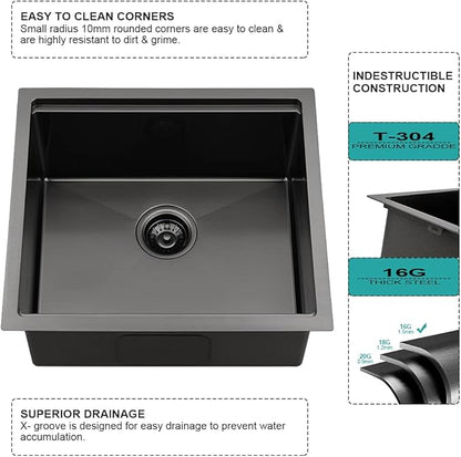 21 Inch Black Bar Sink Undermount-iAnomla 21x19 Small Kitchen Sink Black Stainless Steel Wet Bar Prep Sinks Undermount 16 Gauge Singe Bowl Deep Under Mount Rv Sinks with Cutting Board