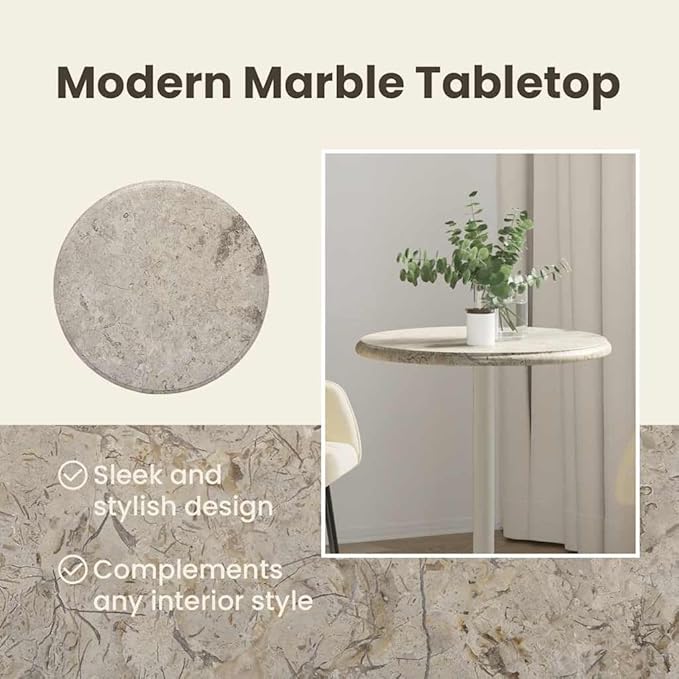 Grey Marble Table Top 20 inch Round Natural Stone Dining Surface, Modern Elegance for Coffee or Dining Tables, Easy-Clean Solid Slab for Living Room Kitchen Studio Apartment