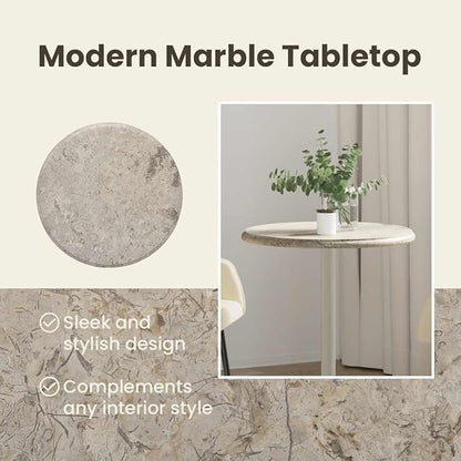 Grey Marble Table Top 20 inch Round Natural Stone Dining Surface, Modern Elegance for Coffee or Dining Tables, Easy-Clean Solid Slab for Living Room Kitchen Studio Apartment