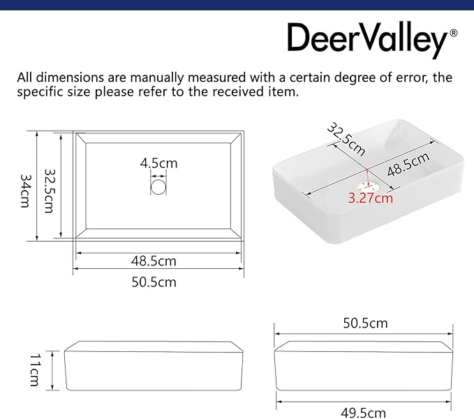 DeerValley DV-1V032 Ally White Ceramic Rectangular Vessel Bathroom Sink