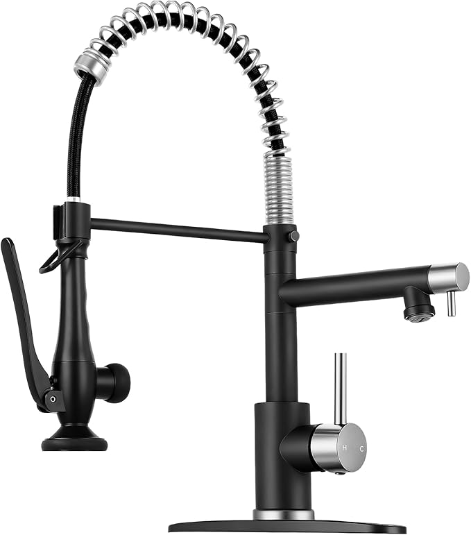 Kitchen Faucet with Pull Down Sprayer - Brushed Nickel Single Handle Commercial Kitchen Faucets, 2-Spout Stainless Steel Spring Pull Out Kitchen Sink Faucet 1/3 Hole with Deck Plate