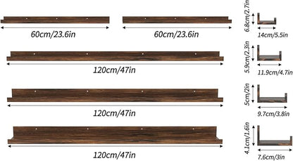 Giftgarden 47 Inch Long Floating Shelves for Wall Set of 5, Rustic Wood Wall Shelves for Bathroom, Bedroom, Kitchen, Living Room Storage and Decoration, Brown Picture Ledge