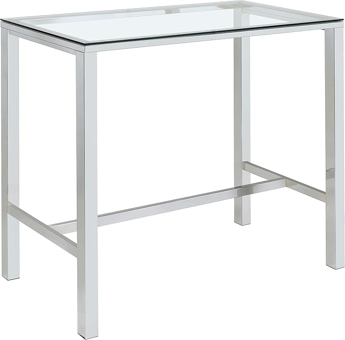 Coaster Home Furnishings - Tolbert - Glass & Metal - 47-Inch Rectangular Bar Table with Tempered Glass Top and Chrome Legs - Dining Room & Home Bar - Chrome - 104873
