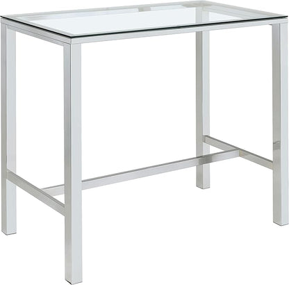 Coaster Home Furnishings - Tolbert - Glass & Metal - 47-Inch Rectangular Bar Table with Tempered Glass Top and Chrome Legs - Dining Room & Home Bar - Chrome - 104873