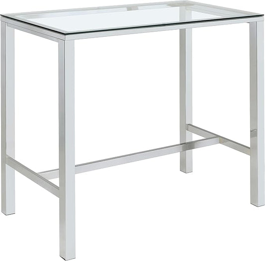 Coaster Home Furnishings - Tolbert - Glass & Metal - 47-Inch Rectangular Bar Table with Tempered Glass Top and Chrome Legs - Dining Room & Home Bar - Chrome - 104873