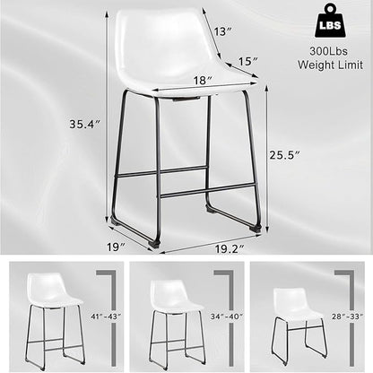 LEMBERI 26 inch Bar Stools Set of 2, Modern Counter Height Bar Stools, Faux Leather Barstool with Back and Metal Leg, Armless Bar Chairs for Kitchen Island (White, 2pcs 26")